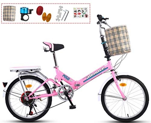 Vélos pliant : Vitesse de vélo Pliante Voiture 20 Pouces Disque de Frein de Disque Hommes et Femmes Mini vélo Portable de vélo Ultra léger à vélos Adulte (Color : Pink)