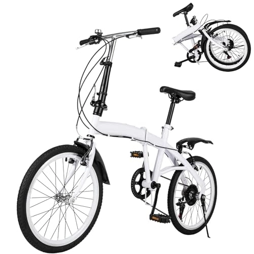 Vélos pliant : VonVVer Vélo pliant 20" - Blanc - 6 vitesses - Avec cadre en acier - Vélo de ville pliant pour homme et femme