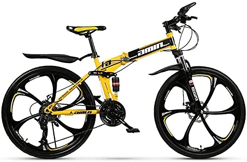 Vélos pliant : VTT 26 pouces 21 vitesses tout-en-un double amortissement des chocs VTT pliable jaune cadeau pour hommes et femmes