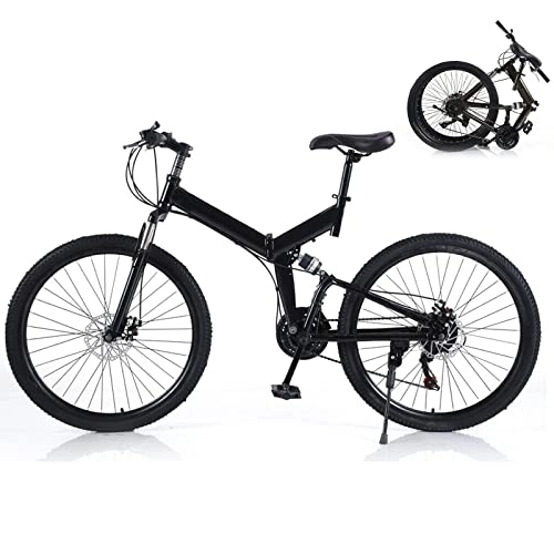 Vélos pliant : VTT pliable de 66 cm pour adultes, 21 vitesses, avec double freins à disque, cadre en acier à haute teneur en carbone, vélo pliable à suspension complète (noir)