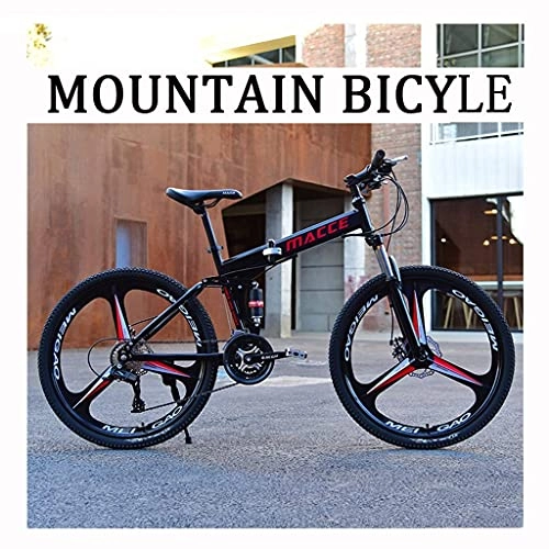 Vélos pliant : Vélo de montagne 26 pouces pliable, VTT semi-rigides, aluminium avec double frein à disque, transmission 21 / 24 / 27 vitesses, tout-terrain, pour hommes et femmes, noir (couleur : noir, taille : 21 vites