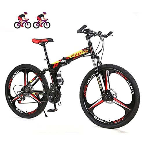 Vélos pliant : Vélo de montagne adulte, roues de 24 pouces, vélo de montagne en acier à haute teneur en carbone, vélos pliants tout-terrain, vélo 21 / 24 / 27 vitesses, engrenages VTT à suspension complète, double frein