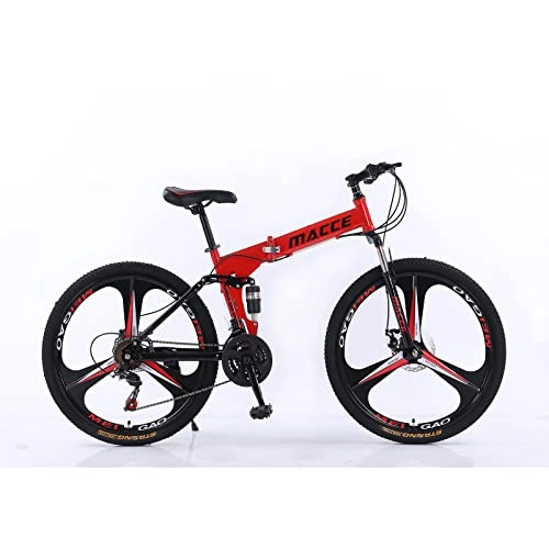 Vélos pliant : Vélo de montagne pliable 24" 27 vitesses en acier à haute teneur en carbone, pour adultes, double frein à disque, VTT en plein air, homme et femme (24" pour une hauteur de 140-170 cm, rouge)