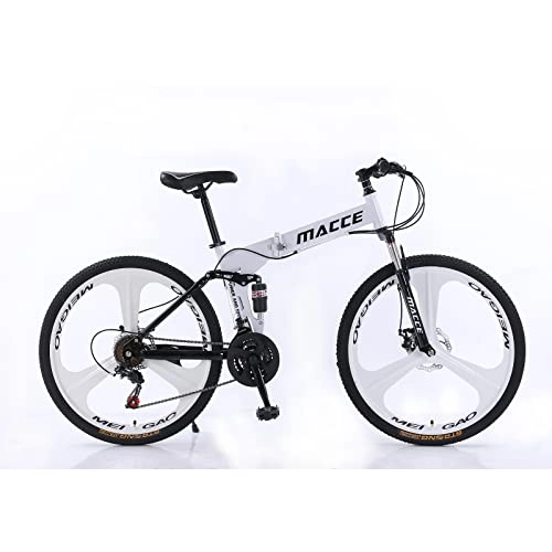 Vélos pliant : Vélo de montagne pliable 26" 27 vitesses en acier à haute teneur en carbone, pour adultes, double frein à disque, VTT en plein air, homme et femme (26" pour une hauteur de 160-185cm, blanc)