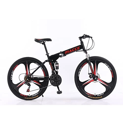 Vélos pliant : Vélo de montagne pliable 26" 27 vitesses en acier à haute teneur en carbone, pour adultes, double frein à disque, VTT en plein air, homme et femme (26" pour une hauteur de 160-185cm, noir)