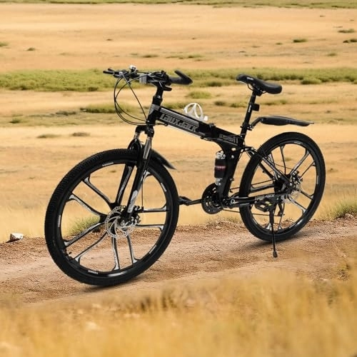 Vélos pliant : Vélo de montagne pliable 26" à 21 vitesses - Unisexe - Freins à disque - En acier au carbone - Pliable - Léger - Avec suspension - Pour adulte - Noir et blanc