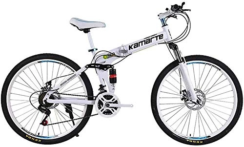 Vélos pliant : Vélo de Montagne Pliable de 24 Pouces pour Adultes et Adolescents - Vélo de Montagne Pliable de 21 Pouces avec Suspension intégrale-Blanc