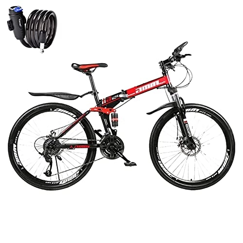 Vélos pliant : Vélo de montagne pliable VTT avec vitesse variable pour adultes, cadre en acier au carbone, système d'amortissement double (roue à rayons noir-blanc).