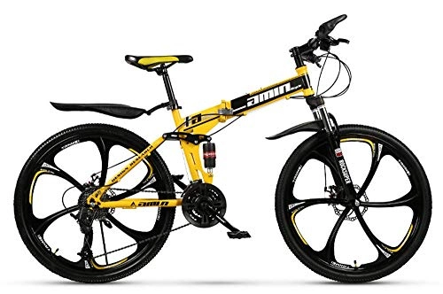 Vélos pliant : Vélo de montagne pour adulte, vélos tout-terrain pliants en acier à haute teneur en carbone, 26 '' 21-30 vitesses vélo à suspension complète engrenages VTT freins à double disque vélo de montagne A 30