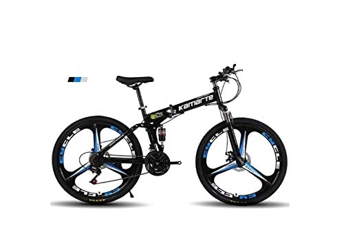 Vélos pliant : Vélo de montagne pour hommes, 24 pouces, roues à 3 rayons, cadre en acier à haute teneur en carbone, vélo pliant à double suspension 21 / 24 / 27 vitesses, unisexe avec freins à disque, noir, 21