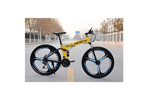 Vélos pliant : Vélo de montagne pour hommes, vélo de 24 po à 3 rayons, cadre en acier à haute teneur en carbone, vélo pliant à double suspension 21 / 24 / 27 vitesses, unisexe avec freins à disque, jaune, 27 v