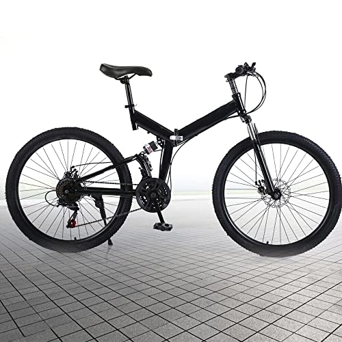 Vélos pliant : Vélo de VTT de 26" - Pliable avec suspension complète - 21 vitesses - Frein à disque - Unisexe - Pour garçons, filles, femmes et hommes jusqu'à 150 kg - Noir