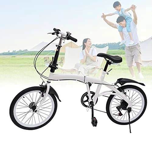 Vélos pliant : Vélo pliable 20 pouces 7 vitesses - Hauteur réglable - Levier de vitesse double V - Frein 112 nœuds - Vélo pliable pour homme et femme - Blanc