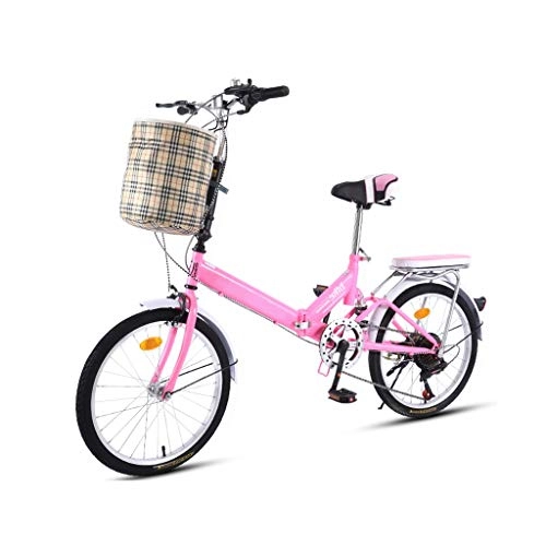 Vélos pliant : Vélo Pliant 20 Pouces vélo Étudiant à Vitesse Variable Shock Absorber Vélos Enfants Adolescents Hommes et Femmes City Bike (Color : Pink)