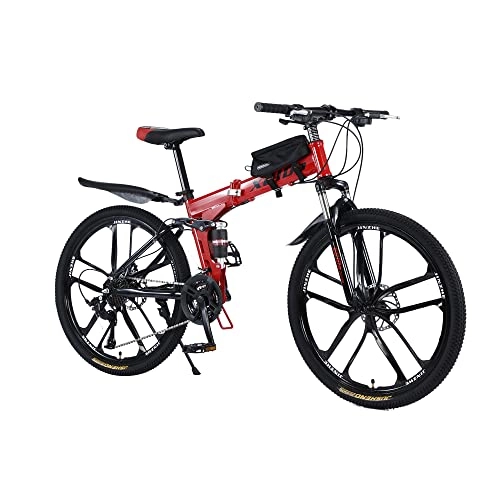 Vélos pliant : Vélo pliant 26" 27 vitesses VTT à suspension complète en acier au carbone avec sacoche de vélo - Frein à disque rapide pour adultes