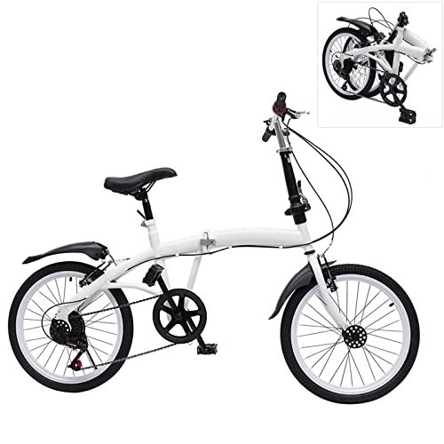 Vélos pliant : Vélo pliant de 20" à 7 vitesses - En acier carbone - Hauteur d'assise variable de 70 à 100 cm - Blanc