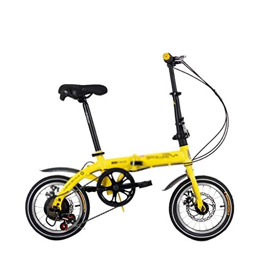 Vélos pliant : Vélo Pliant Shock Absorption vélo Pliant Portable étudiant vélo Voyage vélos Adultes vélos Universal capacité de Charge élevée 14 Pouces Vélo Amortisseur de Vitesse (Color : Yellow)