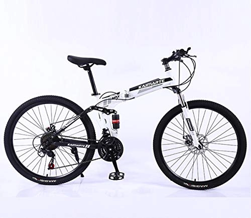 Vélos pliant : Vélo vélo Pliable de vélos Adulte 24 / 26 Pouces VTT, Suspension complète Vélo Vélo for Hommes et Dames Fitness Loisirs en Plein air Vélo, 21 / 24 / 27 Vitesse (Color : White, Size : 26inch 21 Speed)