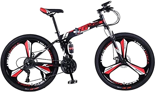 Vélos pliant : Vélos de montagne, vélo de montagne pliant de 24 pouces à double amortisseur de course tout-terrain à vitesse variable vélo à trois roues Cadre en alliage avec freins à disque (couleur: noir rouge,
