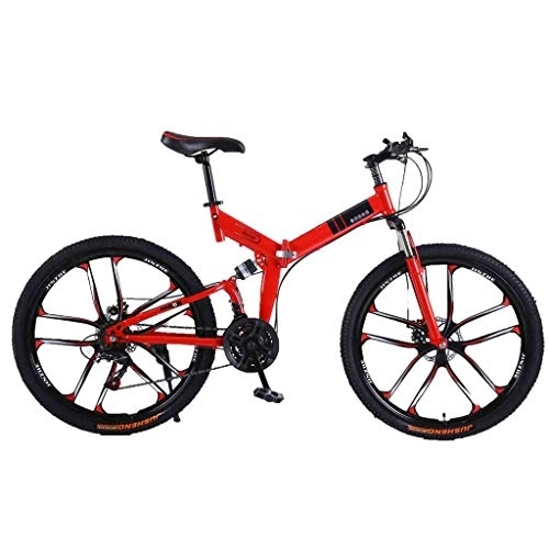 Vélos pliant : Vélos de Ville VTT Vélo VTT Adulte VTT Pliable Route Vélos for Hommes et Femmes 24En Roues Double Vitesse réglable Frein à Disque BMX Suspendu (Color : Red-C, Size : 30 Speed)