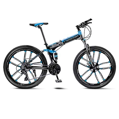 Vélos pliant : Vélos pliants Blue Mountain Bike Vélo 10 Roues Spoke Pliant 24 / 26 Pouces Double Freins à Disque (21 / 24 / 27 / 30 Vitesse) Vélo Amortisseur (Color : 27 Speed, Taille : 26inch)