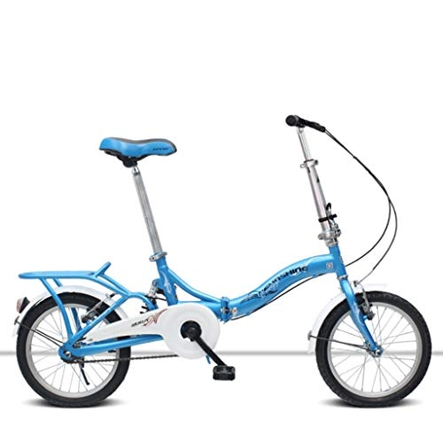 Vélos pliant : Weiyue vélo Pliable- 16 Pouces Pliant Vélo Vélo Femme Adulte Étape Étape Femme Style Femme avec Le Siège Arrière Peut Porter des Gens (Color : Blue)