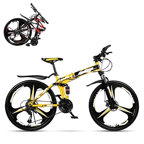 Vélos pliant : WENHAO Bicyclette adulte pliant, vélo de montagne variable de 26 pouces, amortisseur à double amortisseur for hommes et femmes, freins à double disque, 21 / 24 / 27 / 30 Vitesse en option ( Color : Yellow )