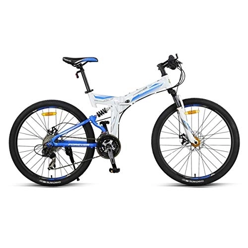 Vélos pliant : WJSW Vélos de Montagne Se Pliant léger Volant 27 Vitesses vélo Alliage Plus Fort Frein à Disque de Cadre, Bleu