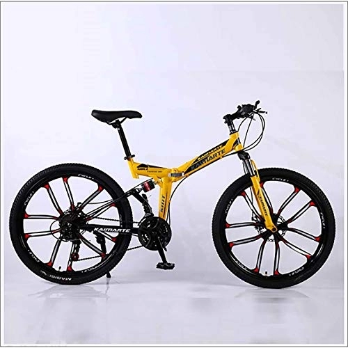 Vélos pliant : Xer VTT 24 vitesses​ acier haute carbone 24 pouces roues à 10 rayons double rehaussement pliable pour remorque City, jaune, 27 vitesses