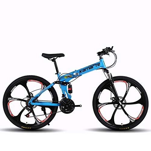 Vélos pliant : XM&LZ Bleu Vélos Extérieurs Pliants Fibre De Carbone, Vélos Pliants Ailes Avant Et Arrière, Frein à Disque Vélos MTB Suspension Vélo Hommes Femmes 21 Speed 26inch