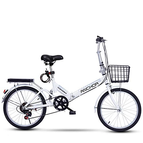 Vélos pliant : XM&LZ Ultra-léger 20 Pouces Vélos Pliants, Acier De Carbone Vélo Pliable avec Basket, Vitesse Variable Suspension Vélos Pliants Adulte Étudiants Blanc 20inch