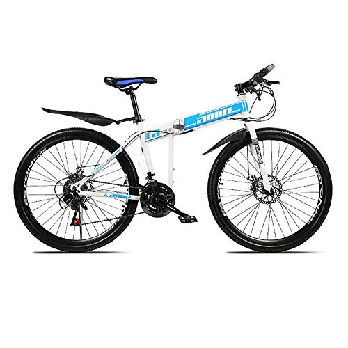 Vélos pliant : XUELIAIKEE 26 inch Pliage Vélo De Montagne, 21 Vitesse VTT Plein VTT Acier De Carbone Cadre Roues Parlées Non Glissant Vélos pour Adulte-Bleu. 21 Speed