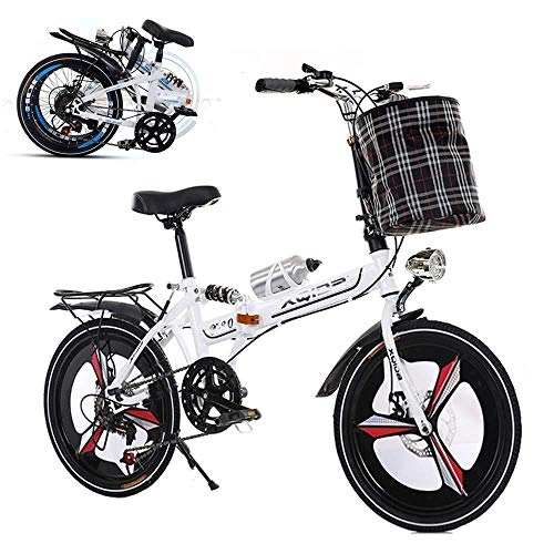 Vélos pliant : YANGHAO-VTT adulte- Vélo adulte pliant, vélo à 6 pouces à 6 vitesses, frein à double disque avant et arrière, voiture de banlieue d'absorption de roue intégrée (bouteille d'envoi) FGZCRSDZXC-01