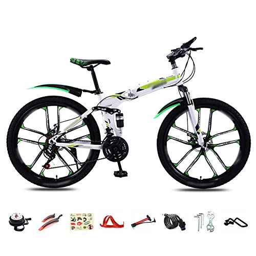 Vélos pliant : YRYBZ VTT 26'' Pliant Vélo pour Adulte - 30-Vitesses - Pliable Bicyclette de Montagne - Double Freins a DisqueFreins - Bike pour Homme et Femme / Vert / B Wheel