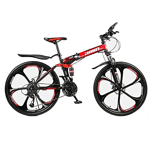 Vélos pliant : Zfeng extérieur pliant vélo de montagne vélo vélo épaissie cadre de pliage en acier portable hydraulique double amortisseur hors route vélo de vitesse variable-Noir rouge_D-24 pouces