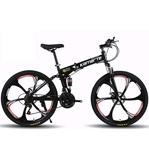 Vélos pliant : ZRZJBX Vélo Unisexe Complet Antichoc Cadre Vélo De Route Pliant VTT Vélos Avant Et Arrière Vélo De Frein à Disque Mécanique, 24”Black-21speed