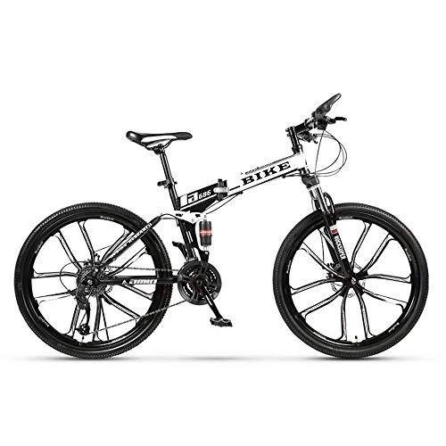 Vélos pliant : ZXM Vélo de Montagne Pliable 24 / 26 Pouces, vélo VTT avec 10 Roues de Coupe, Blanc