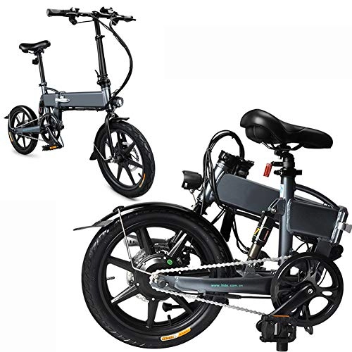 Vélos électriques : 16" Vélo de Montagne Électrique Pliant Avec Batterie Lithium-ION a Grande Capacité Tout Suspendu Vélo de Ville, Noir