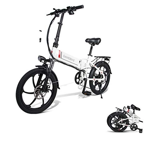 Vélos électriques : 20 Pouces Pliable E-Bike 350W brushless, Batterie au Lithium-ION, vélo électrique, 7 Vitesses Maj Cadre en Aluminium E-City Bike pour Voyage Casual extérieure, Blanc