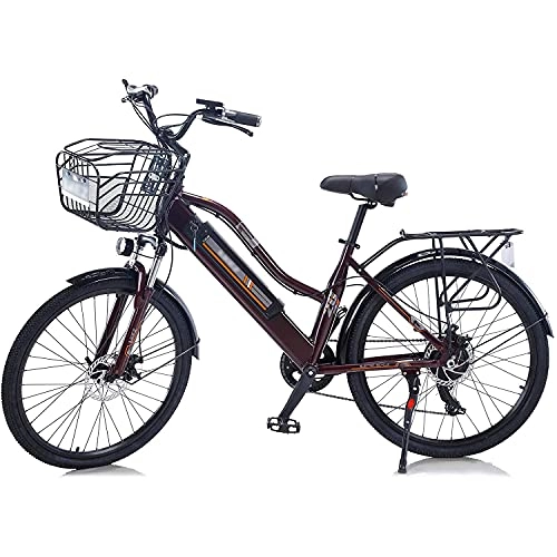 Vélos électriques : 2021 Mettez à Niveau Des Vélos électriques Pour Femmes Adultes, Tous Les Terrains 26 "36v 350w Vélo De Vélo De Vélo Amovible Lithium-ion Battery Mountain Ebike Pour Le Voyage De Vélo En (Color:marron)