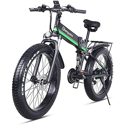 Vélos électriques : A / N Vélo VTT 1000W / 48V Vélos électriques VTT 26 * 4 Gros Pneu 7 Niveaux de Pédale Assistée Lithium-ION Battery Pliant pour Adulte Femme / Homme-Vert
