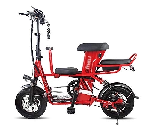 Vélos électriques : ABYYLH Vlo lectrique Homme / Femme Pliable Montagne E-Bike Tricycle Trottinette, Red