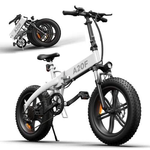 Vélos électriques : ADO A20F 20” Vélo Electrique VTT, 250W Batterie Lithium 36V / 10.4Ah Amovible Cachée, Shimano Dérailleurs 7 Vitesses, Frien à Double Disque (Blanche)