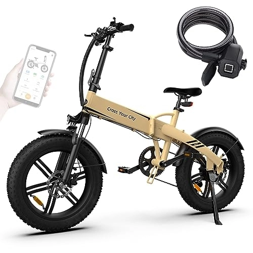 Vélos électriques : ADO Electric Bike Foldable Mountain eBike for Men Women, 20''*4.0 Fat Tire E-Bike with Torque Sensor 14.5Ah Battery