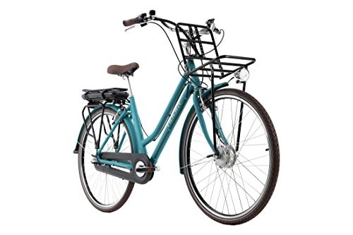 Vélos électriques : Adore Vélo électrique Aluminium Femme 28" Cantaloupe Bleu Moteur à l'avant 36 V / 10, 4 Ah 3 Vitesses Designed by