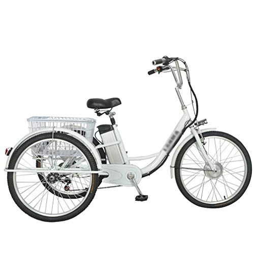 Vélos électriques : Adulte Tricycle électrique 3 Roues vélo Petit Vieux Scooter 24 Pouces Batterie au Lithium 48v pour Envoyer Les Parents Faire de l'exercice, Faire du Shopping, Marcher 48V12AH Moteur 250w en Acier