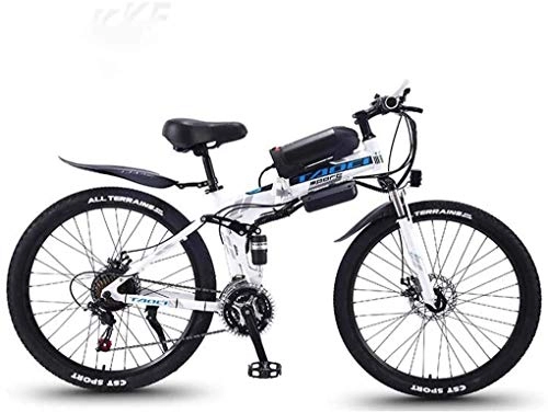 Vélos électriques : Adulte Vélo électrique Smart Montagne Vélo électrique, 26" VTT for adultes, tout-terrain Bicycles 21 vitesses, 36V 30KM Kilométrage batterie pur amovible au lithium-ion, (Color : White blue A1)