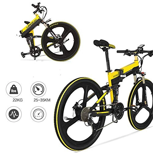 Vélos électriques : AFF Vélo électrique 26 Pouces Vélo Pliant à Batterie cachée 48V avec Batterie Pliable 10Ah Mountain Vélo Eletric antidérapant, Jaune