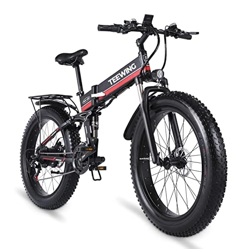 Vélos électriques : AJLDN Vélo Électrique, 26 Pouces Vélo Électrique en Montagne Frien à Double Disque E-Bike Batterie Amovible 48V 12.8Ah Vélo à Assistance Electrique Shimano 21 Vitesses (Color : Red)