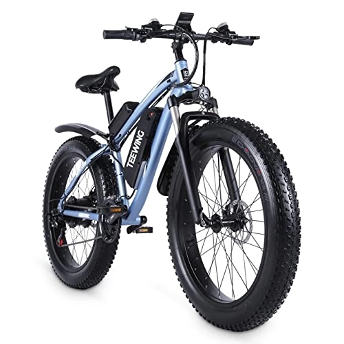 Vélos électriques : AJLDN Vélo Électrique, 26 Pouces Vélo Électrique en Montagne Frien à Double Disque E-Bike Batterie Amovible 48V 17Ah Vélo à Assistance ElectriqueShimano 7 Vitesses (Color : Blue)